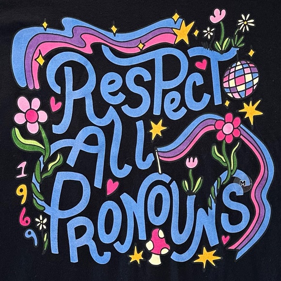 RSQ x Halyn NWT M Respect All Pronouns Black Graphic Floral Rainbow Tee LGBTQ - Picture 6 of 11